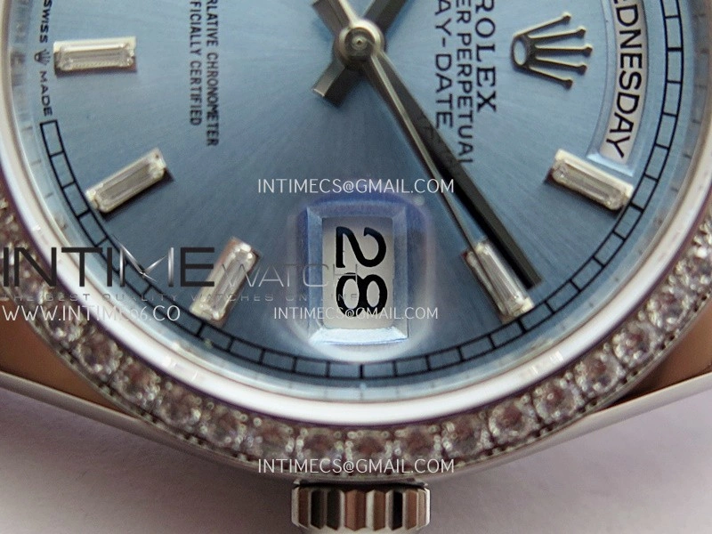 Day Date 128349 SS Gain Weight KF 1:1 Ice Blue Dial T Diamond Marker On President Bracelet A2836