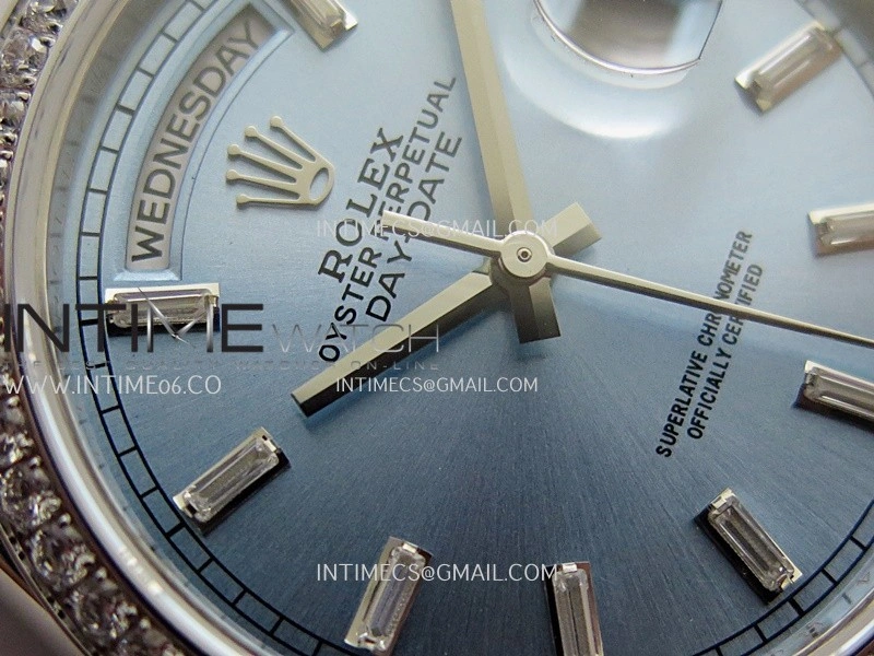 Day Date 128349 SS Gain Weight KF 1:1 Ice Blue Dial T Diamond Marker On President Bracelet A2836