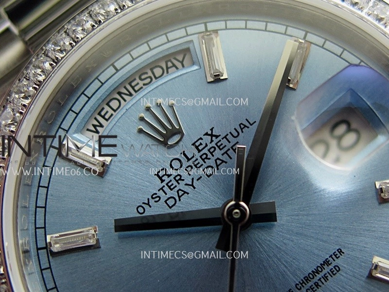 Day Date 128349 SS Gain Weight KF 1:1 Ice Blue Dial T Diamond Marker On President Bracelet A2836
