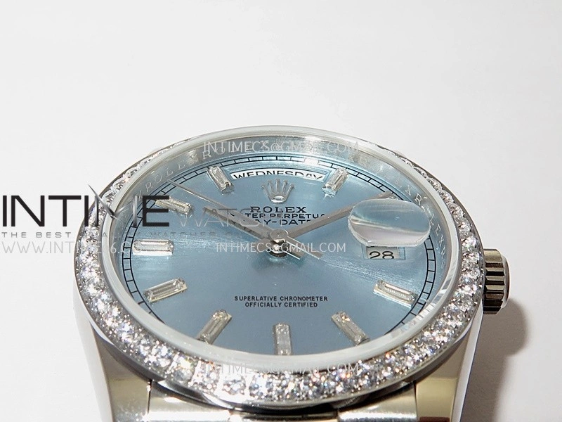 Day Date 128349 SS Gain Weight KF 1:1 Ice Blue Dial T Diamond Marker On President Bracelet A2836