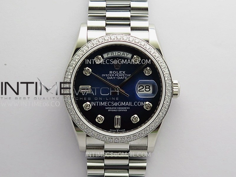 Day Date 128349 SS Gain Weight KF 1:1 Ombre Blue Dial Diamond Marker On President Bracelet A2836