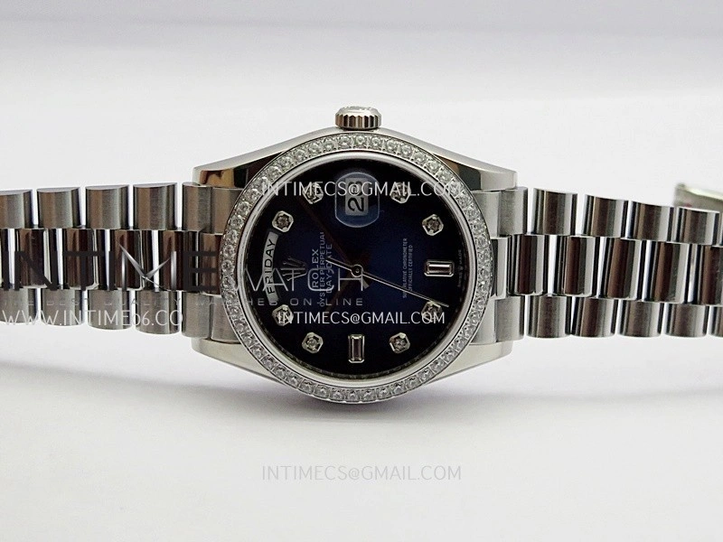Day Date 128349 SS Gain Weight KF 1:1 Ombre Blue Dial Diamond Marker On President Bracelet A2836