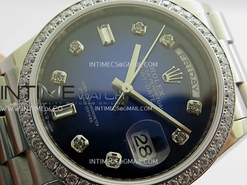 Day Date 128349 SS Gain Weight KF 1:1 Ombre Blue Dial Diamond Marker On President Bracelet A2836
