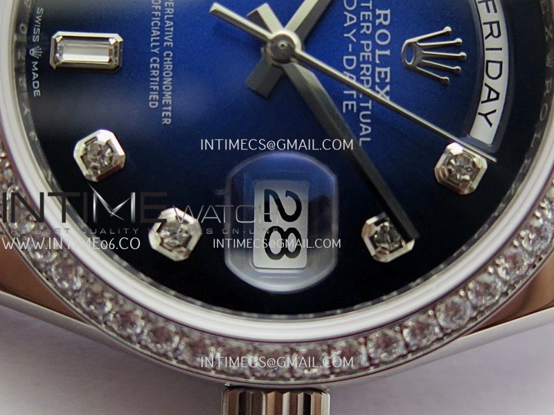 Day Date 128349 SS Gain Weight KF 1:1 Ombre Blue Dial Diamond Marker On President Bracelet A2836
