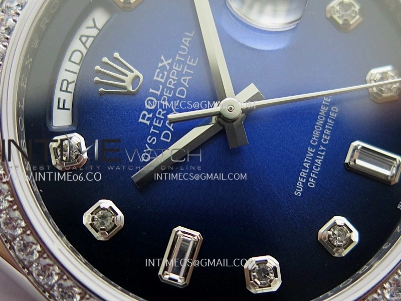 Day Date 128349 SS Gain Weight KF 1:1 Ombre Blue Dial Diamond Marker On President Bracelet A2836
