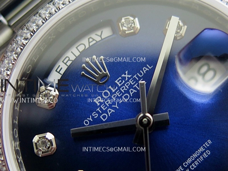 Day Date 128349 SS Gain Weight KF 1:1 Ombre Blue Dial Diamond Marker On President Bracelet A2836