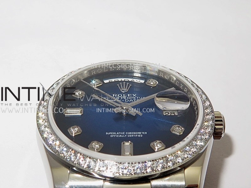 Day Date 128349 SS Gain Weight KF 1:1 Ombre Blue Dial Diamond Marker On President Bracelet A2836