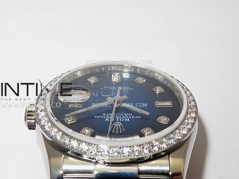 Day Date 128349 SS Gain Weight KF 1:1 Ombre Blue Dial Diamond Marker On President Bracelet A2836