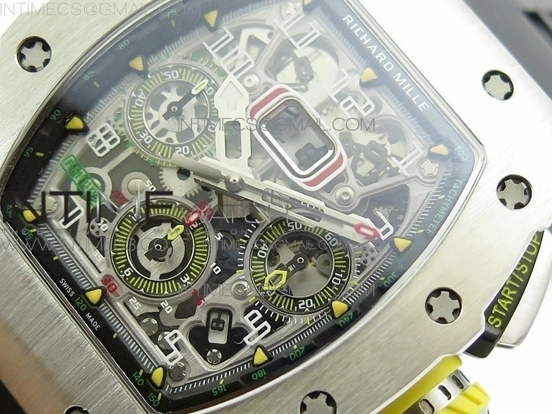RM11-03 SS KVF 1:1 Best Edition Crystal Skeleton Dial on Black Racing Rubber Strap A7750