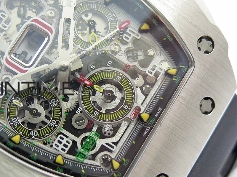 RM11-03 SS KVF 1:1 Best Edition Crystal Skeleton Dial on Black Racing Rubber Strap A7750