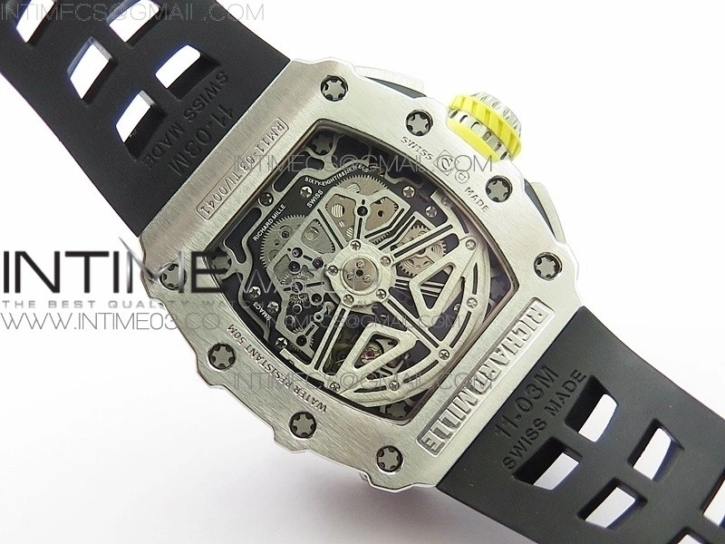 RM11-03 SS KVF 1:1 Best Edition Crystal Skeleton Dial on Black Racing Rubber Strap A7750