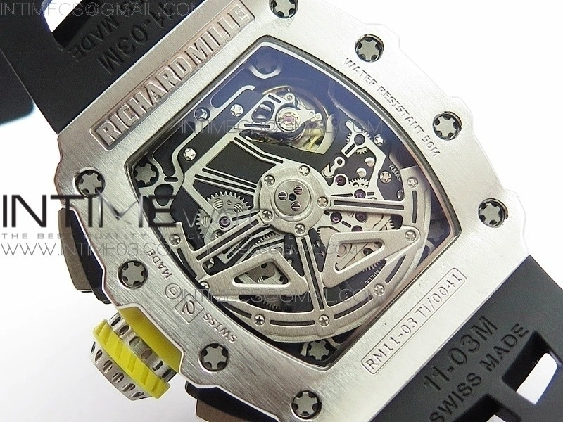 RM11-03 SS KVF 1:1 Best Edition Crystal Skeleton Dial on Black Racing Rubber Strap A7750