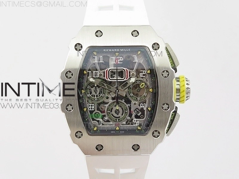 RM11-03 SS KVF 1:1 Best Edition Crystal Skeleton Dial on White Racing Rubber Strap A7750