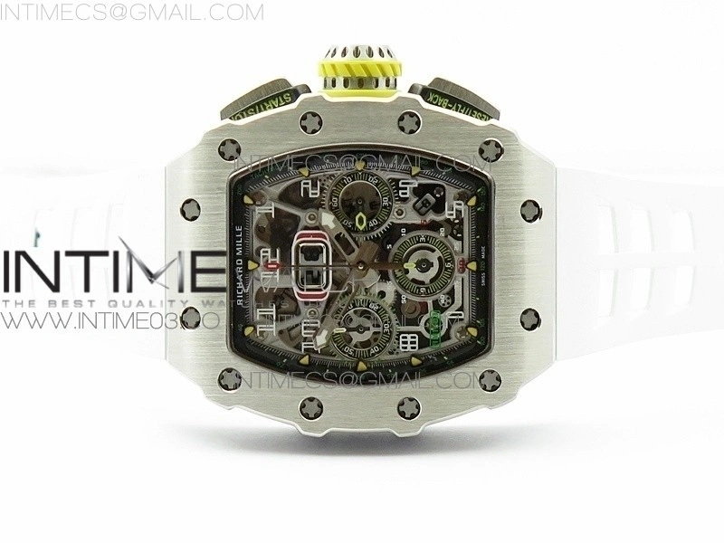 RM11-03 SS KVF 1:1 Best Edition Crystal Skeleton Dial on White Racing Rubber Strap A7750