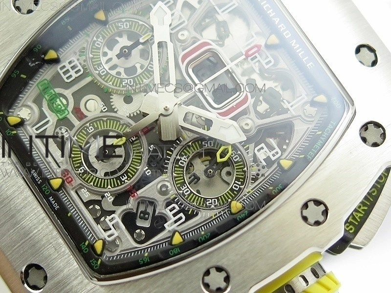 RM11-03 SS KVF 1:1 Best Edition Crystal Skeleton Dial on White Racing Rubber Strap A7750