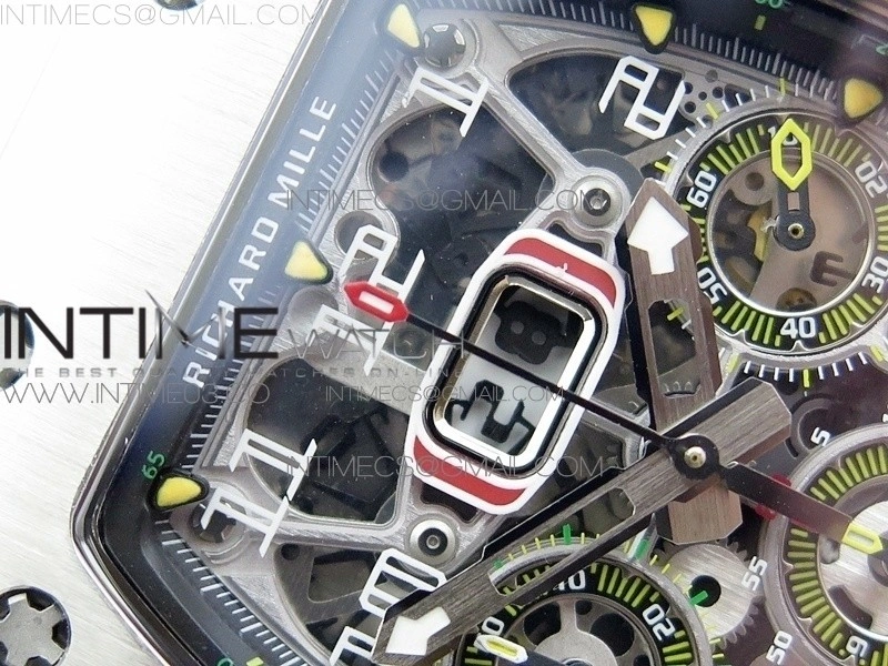 RM11-03 SS KVF 1:1 Best Edition Crystal Skeleton Dial on White Racing Rubber Strap A7750