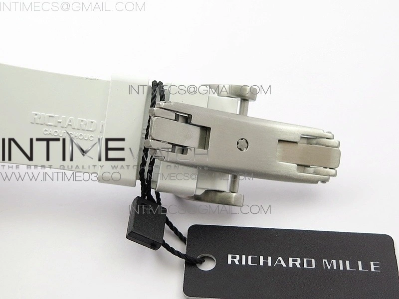 RM11-03 SS KVF 1:1 Best Edition Crystal Skeleton Dial on White Racing Rubber Strap A7750