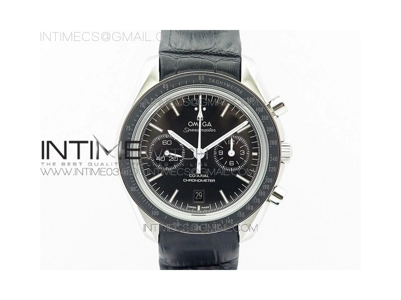 SpeedMaster MoonWatch SS V2 OMF 1:1 Best Edition Black Dial White Handset on Black Leather Strap A9300