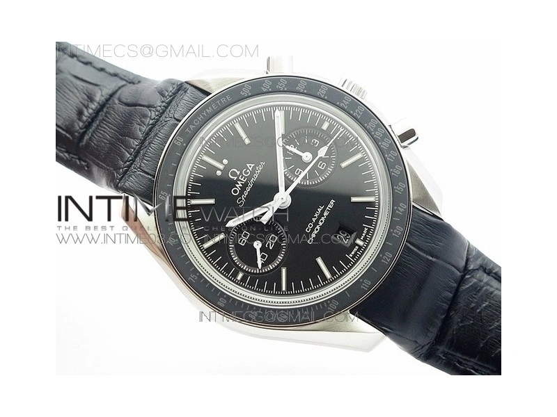 SpeedMaster MoonWatch SS V2 OMF 1:1 Best Edition Black Dial White Handset on Black Leather Strap A9300
