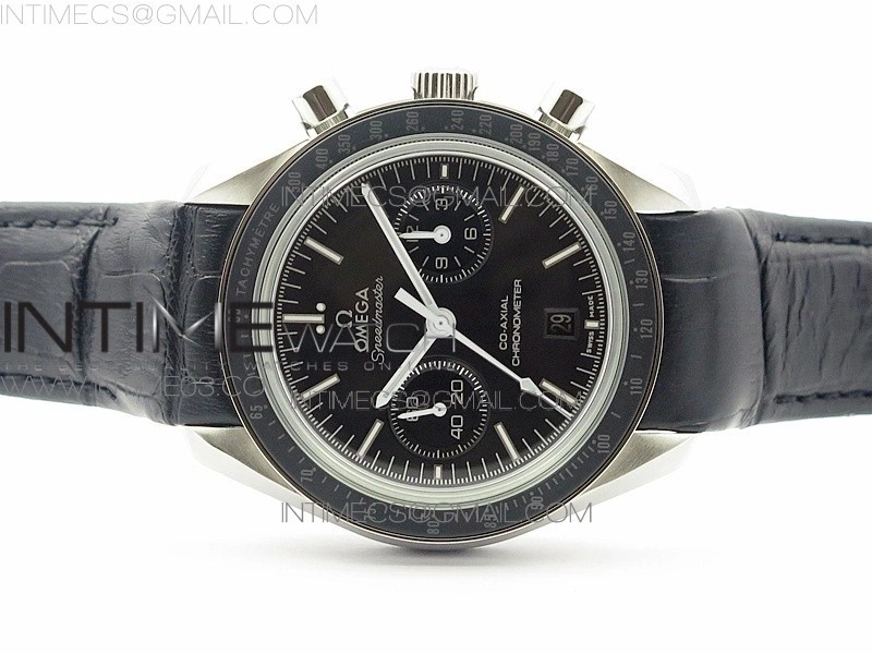 SpeedMaster MoonWatch SS V2 OMF 1:1 Best Edition Black Dial White Handset on Black Leather Strap A9300