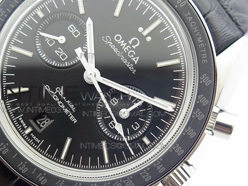 SpeedMaster MoonWatch SS V2 OMF 1:1 Best Edition Black Dial White Handset on Black Leather Strap A9300