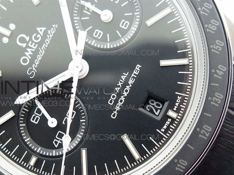 SpeedMaster MoonWatch SS V2 OMF 1:1 Best Edition Black Dial White Handset on Black Leather Strap A9300