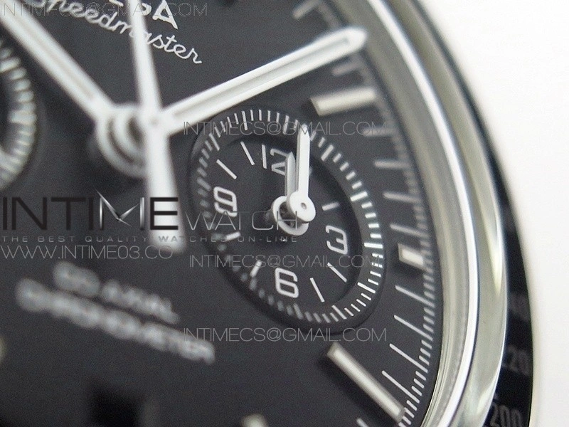 SpeedMaster MoonWatch SS V2 OMF 1:1 Best Edition Black Dial White Handset on Black Leather Strap A9300