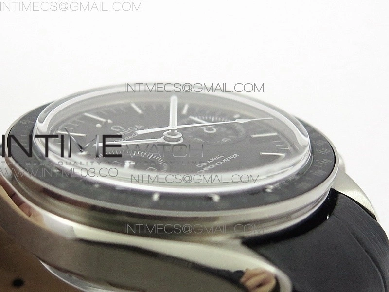 SpeedMaster MoonWatch SS V2 OMF 1:1 Best Edition Black Dial White Handset on Black Leather Strap A9300