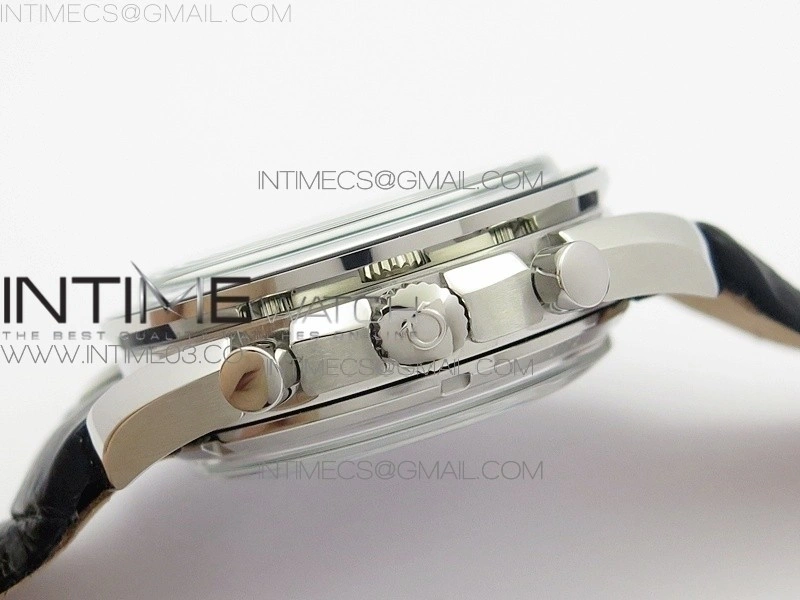 SpeedMaster MoonWatch SS V2 OMF 1:1 Best Edition Black Dial White Handset on Black Leather Strap A9300