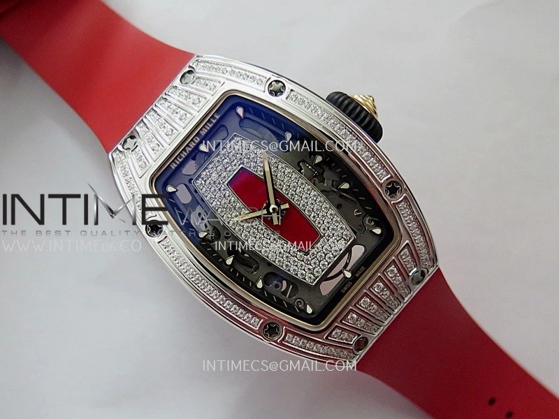 RM07 Paved Diamonds Bezel SS ZF Best Edition Diamonds Skeleton Dial On Red Rubber Strap Asian CRMA2 Clone