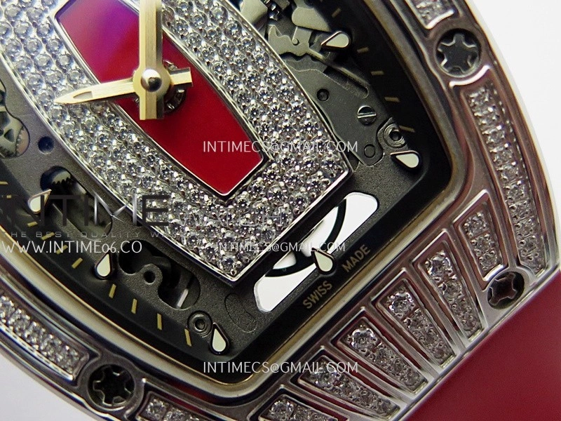 RM07 Paved Diamonds Bezel SS ZF Best Edition Diamonds Skeleton Dial On Red Rubber Strap Asian CRMA2 Clone