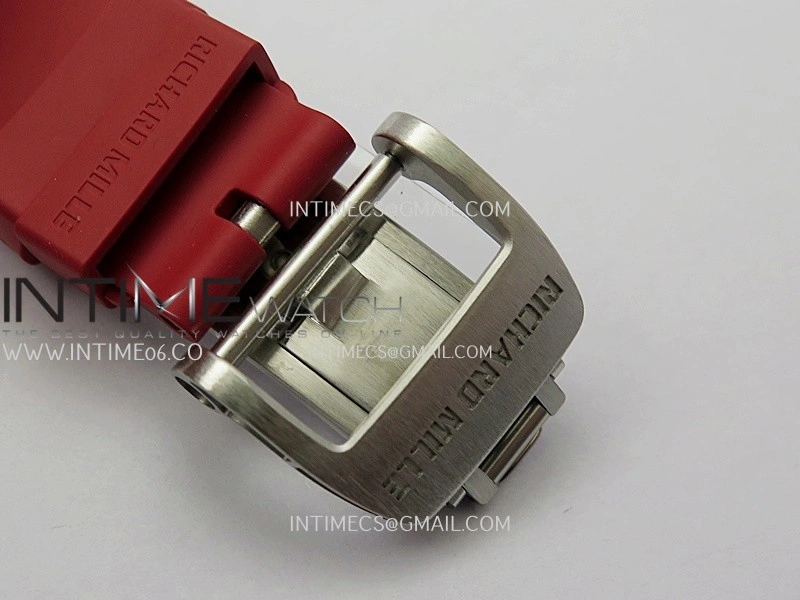 RM07 Paved Diamonds Bezel SS ZF Best Edition Diamonds Skeleton Dial On Red Rubber Strap Asian CRMA2 Clone