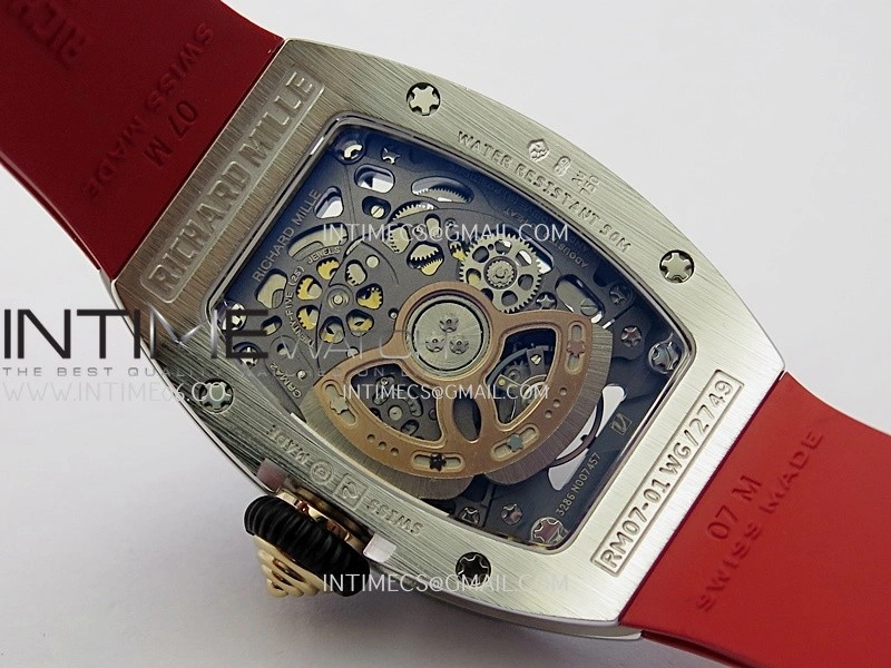 RM07 Paved Diamonds Bezel SS ZF Best Edition Diamonds Skeleton Dial On Red Rubber Strap Asian CRMA2 Clone