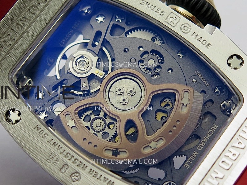 RM07 Paved Diamonds Bezel SS ZF Best Edition Diamonds Skeleton Dial On Red Rubber Strap Asian CRMA2 Clone