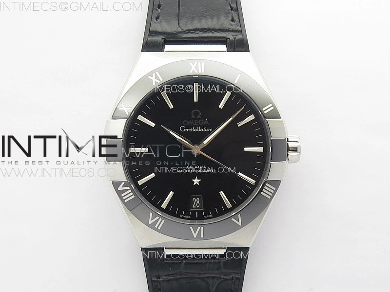 Constellation 41mm SS Black Ceramic Bezel VSF 1:1 Best Edition Black Dial on Black Gummy Strap A8900