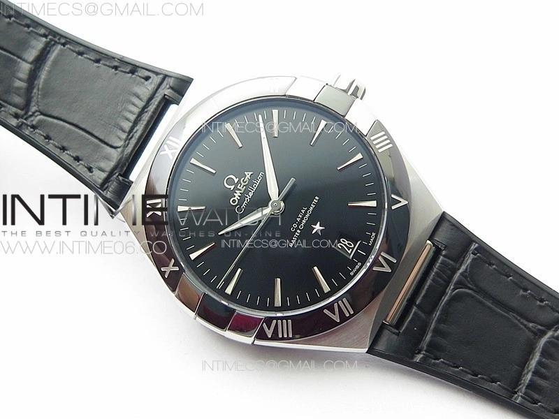 Constellation 41mm SS Black Ceramic Bezel VSF 1:1 Best Edition Black Dial on Black Gummy Strap A8900
