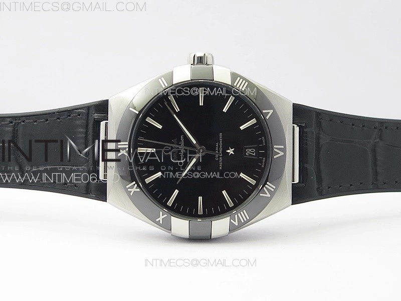 Constellation 41mm SS Black Ceramic Bezel VSF 1:1 Best Edition Black Dial on Black Gummy Strap A8900