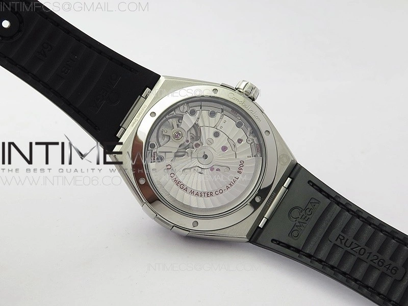 Constellation 41mm SS Black Ceramic Bezel VSF 1:1 Best Edition Black Dial on Black Gummy Strap A8900