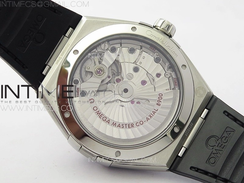Constellation 41mm SS Black Ceramic Bezel VSF 1:1 Best Edition Black Dial on Black Gummy Strap A8900