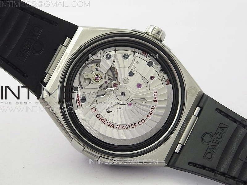 Constellation 41mm SS Black Ceramic Bezel VSF 1:1 Best Edition Black Dial on Black Gummy Strap A8900