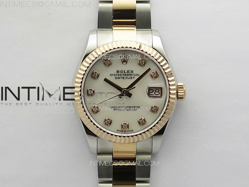 DateJust 31mm 72610 SS RG APSF Best Edition White MOP Dial Crystals Markers on Oyster Bracelet A2824