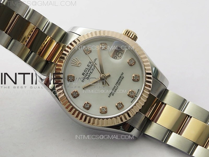 DateJust 31mm 72610 SS RG APSF Best Edition White MOP Dial Crystals Markers on Oyster Bracelet A2824