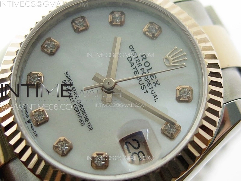 DateJust 31mm 72610 SS RG APSF Best Edition White MOP Dial Crystals Markers on Oyster Bracelet A2824