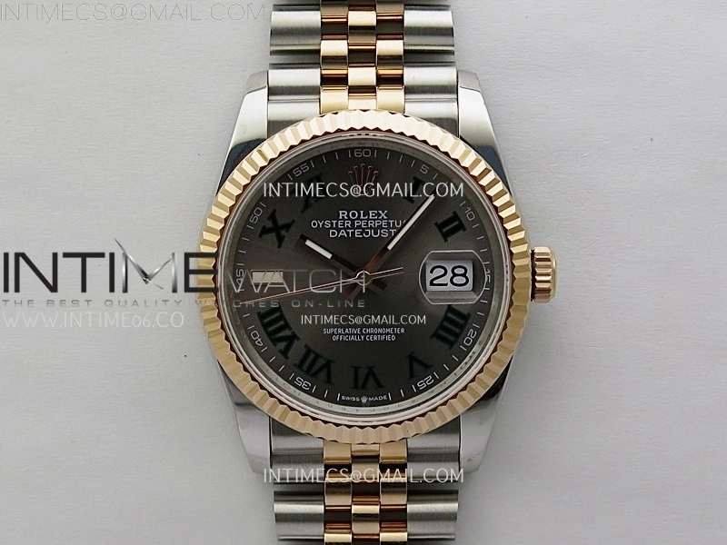 DateJust 126231 904L SS RG JDF 1:1 Best Edition Gray Dial Green Roman Markers on Jubilee SS RG Bracelet