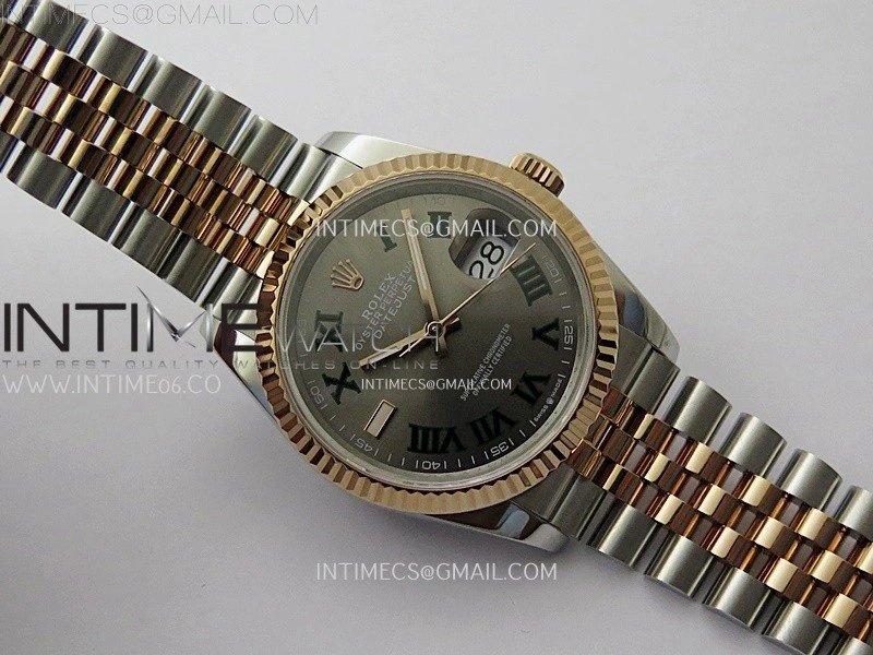 DateJust 126231 904L SS RG JDF 1:1 Best Edition Gray Dial Green Roman Markers on Jubilee SS RG Bracelet