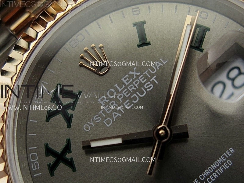DateJust 126231 904L SS RG JDF 1:1 Best Edition Gray Dial Green Roman Markers on Jubilee SS RG Bracelet