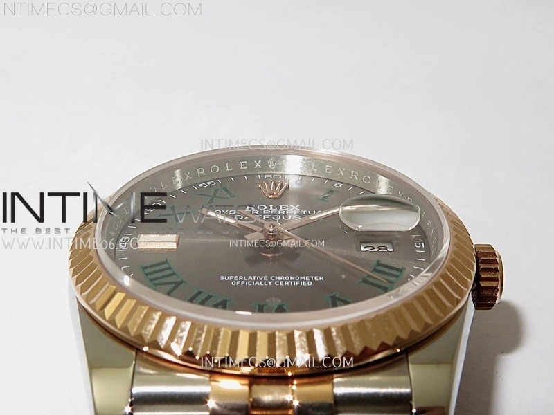 DateJust 126231 904L SS RG JDF 1:1 Best Edition Gray Dial Green Roman Markers on Jubilee SS RG Bracelet