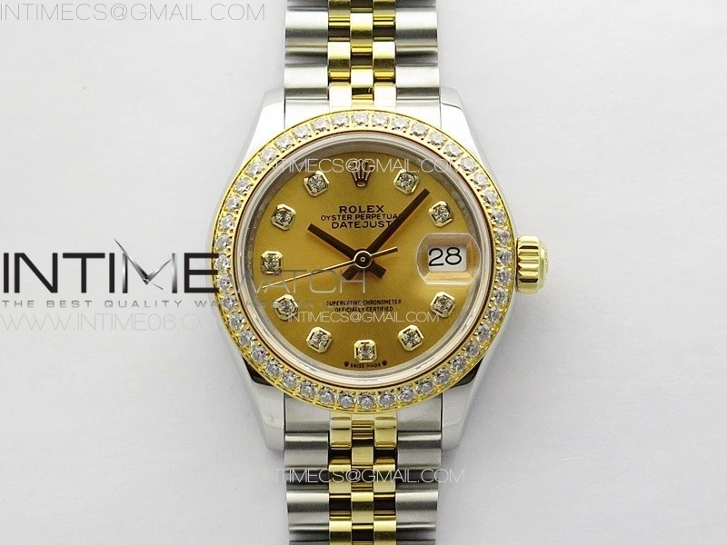 Datejust 28mm 279179 SS YG APSF Best Edition Gold Dial Crystals Markers on SS YG Jubilee Bracelet NH05