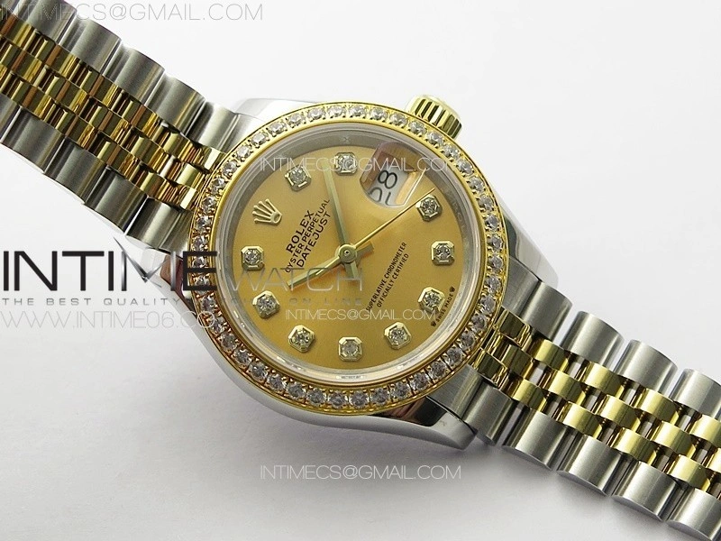 Datejust 28mm 279179 SS YG APSF Best Edition Gold Dial Crystals Markers on SS YG Jubilee Bracelet NH05