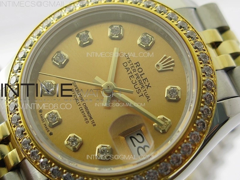Datejust 28mm 279179 SS YG APSF Best Edition Gold Dial Crystals Markers on SS YG Jubilee Bracelet NH05